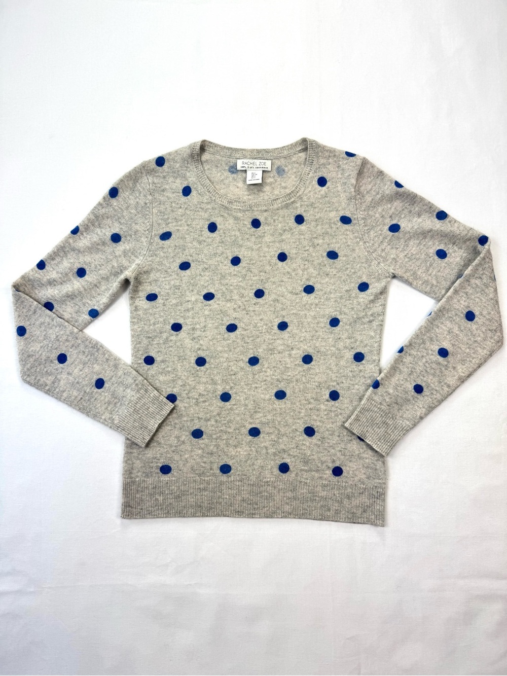 Rachel Zoe Polka Dot 2-ply Cashmere Sweater small gray blue maximalist